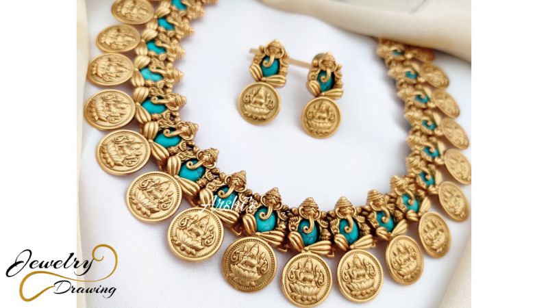 Deity shape and aqua colour stone special edition jewellery set