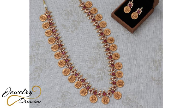 Square shape purple stone with floral design combination kasulaperu jewellery set