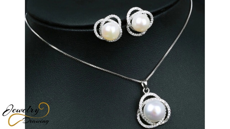 Cross ring design silver and pearl with diamond decoration jewellery set