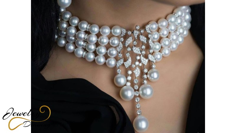 9. Diamond, silver and pearl triple combination white shine necklace