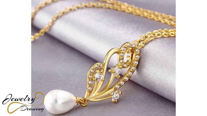 Gorgeous leaf and hanging pearl with diamond decoration gold jewellery