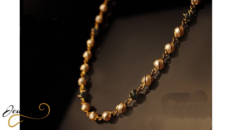 Multicolour pearls with moulded gold chain unique designer necklace