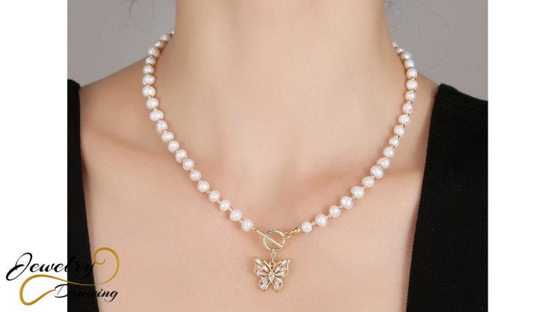 Pearl chain with hanging butterfly combination design necklace