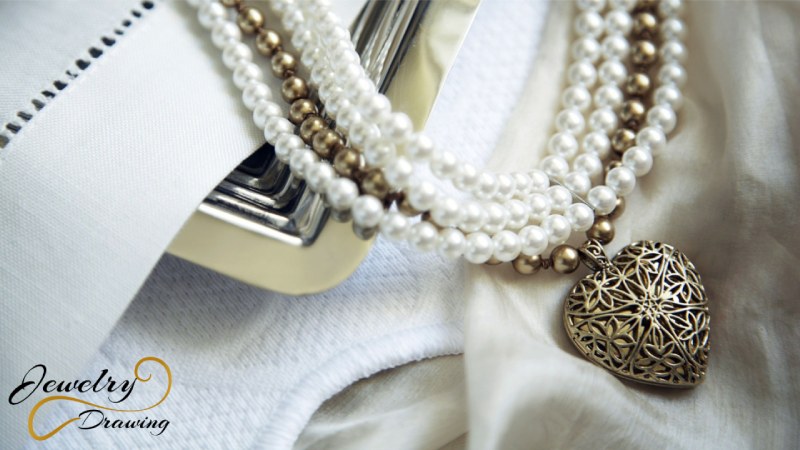 Pearl layers and golden heart with embroidery combination design pearl chain