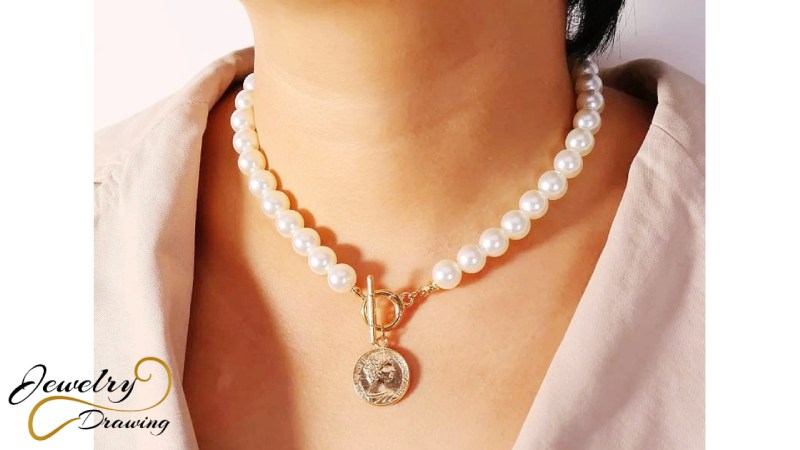 Silver coin with white pearls combination design necklace