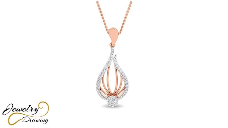 Drop shape design with diamond wheel object combination rose gold necklace