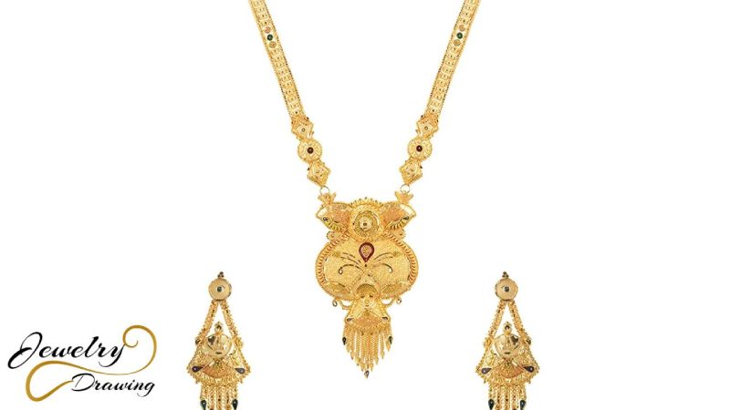 Round shape structural design with multicolour small stone attachment, 1 Gram gold jewellery set