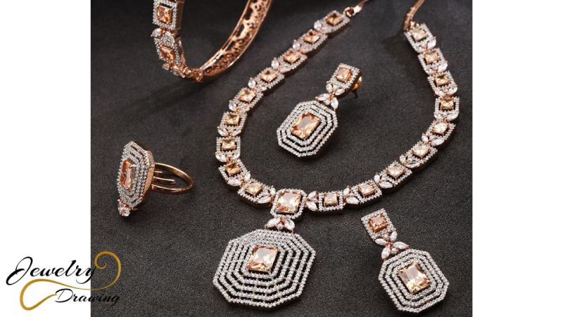 Semi-square shape and small leaves combination design jewellery set