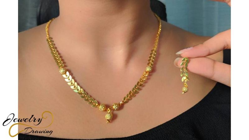 Small leaves with round shape object combination design, 1 Gram gold necklace
