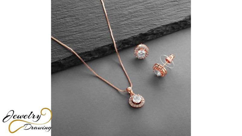 Small round object with diamond decoration, rose gold jewellery set