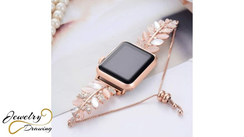 The rose gold watch bracelet with gorgeous floral leaf combination design