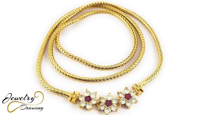 Triple star designer object with purple stone attachment, 1 Gram gold necklace