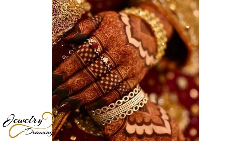 Ideal bridal mehndi design with gold bangles and rings
