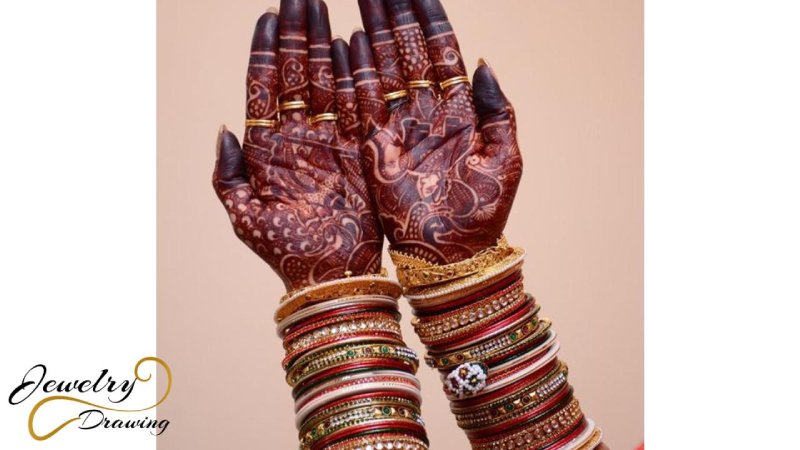 Dark mehndi design with multi color bangle combination