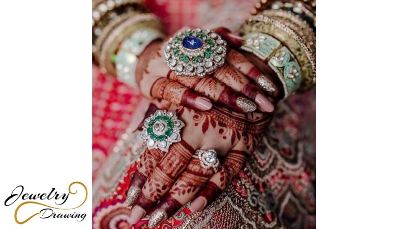 Floral mehndi design with silver and jewelry combination