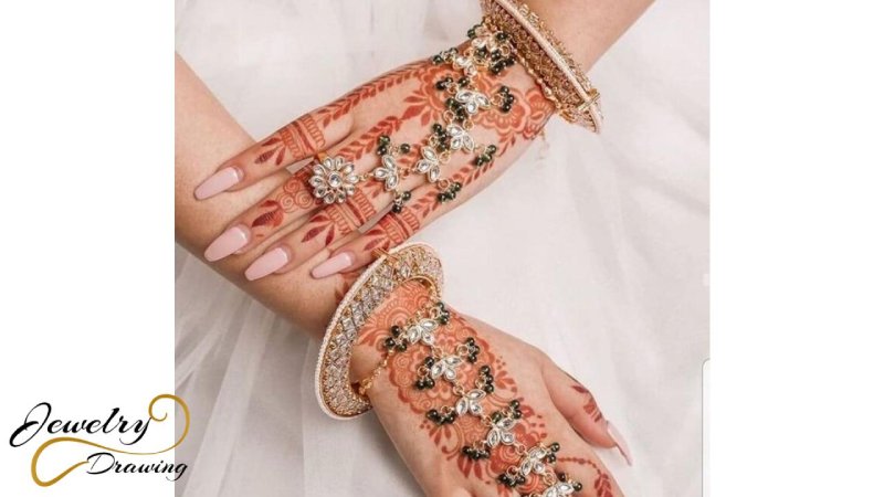 Leaf mehndi decoration with floral design hand adornment