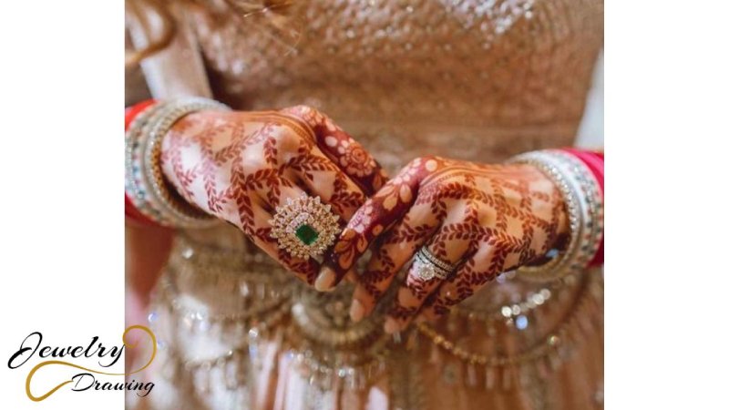 Leaf mehndi design with silver and diamond jewelry